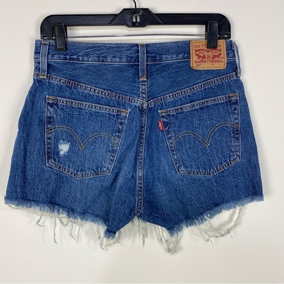 Levi's 501 Button Fly Raw Hem Distressed Denim Jean Shorts Booty Shorts - Picture 2 of 4